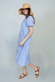 Aria Gingham Blue Midi Dress