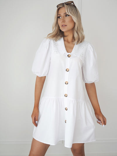 White Shirt Dress with Broderie Collar