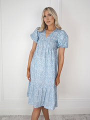 Tia Blue Floral Midi Dress