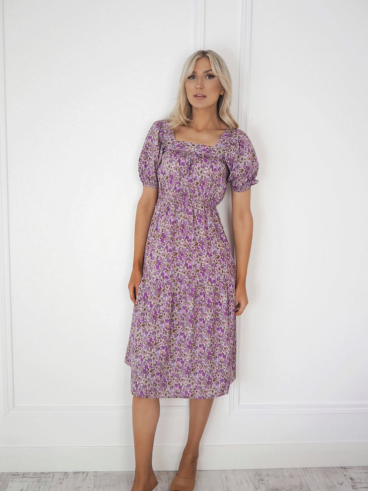 Josie Purple Floral Midi Dress