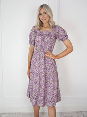 Josie Purple Floral Midi Dress