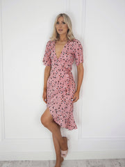 Laurie Printed Pink Wrap Dress