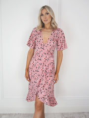 Laurie Printed Pink Wrap Dress