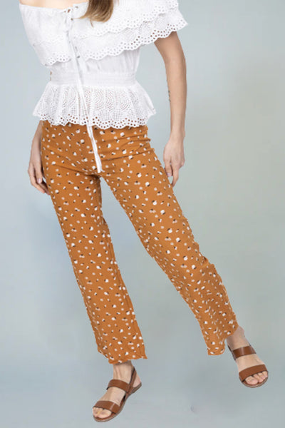 Lia Floral Trousers - Camel