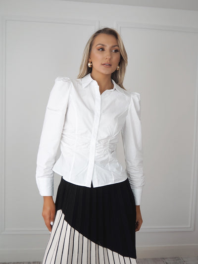 White Shirt with Ruched Waist Detail
