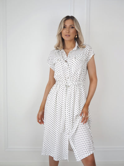 Zia Black and White Print Shirt Style Button Dress