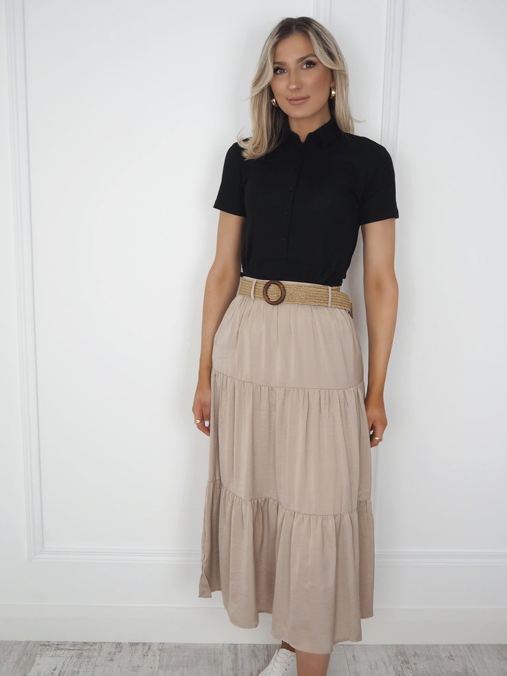 Beige Midi Skirt with Belt
