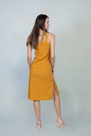 Vincenza Button Side Dress - Mustard