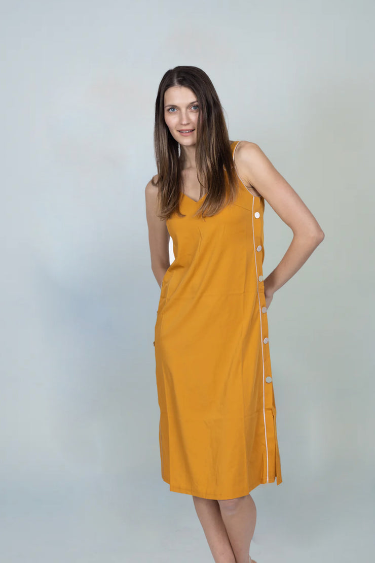 Vincenza Button Side Dress - Mustard