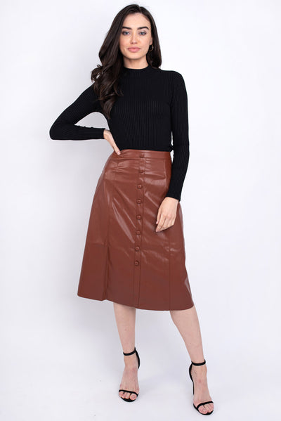 Filippa Faux Leather Midi skirt - Brown