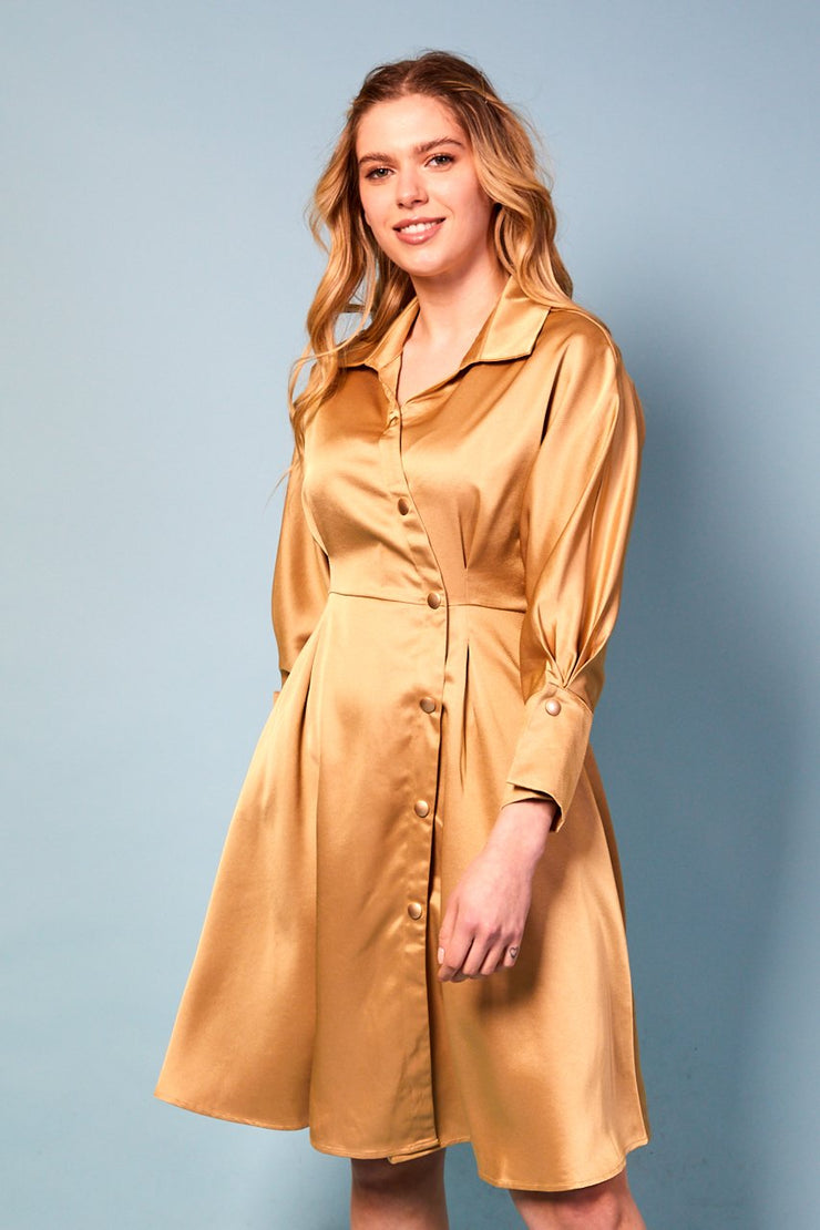 Anabella Satin Gold Dress