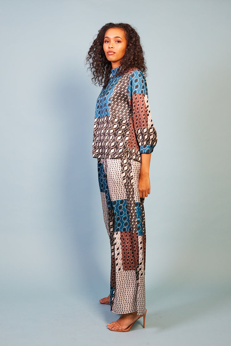 Patriciza Blue and Grey Satin Pants