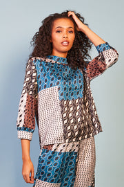 Charlotte Blue and Grey Satin Top