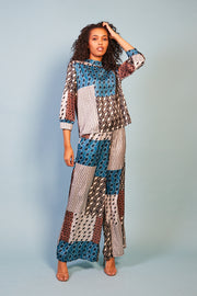 Charlotte Blue and Grey Satin Top