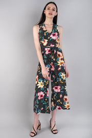 Grace Cropped Floral Jumpsuit - Black