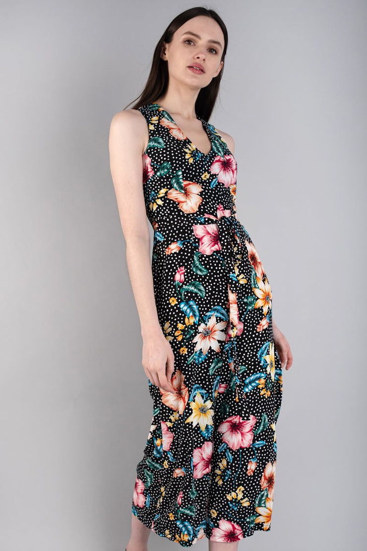 Grace Cropped Floral Jumpsuit - Black