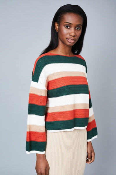 Yasmin  Multi Stripe Crochet Knitted Boxy Top