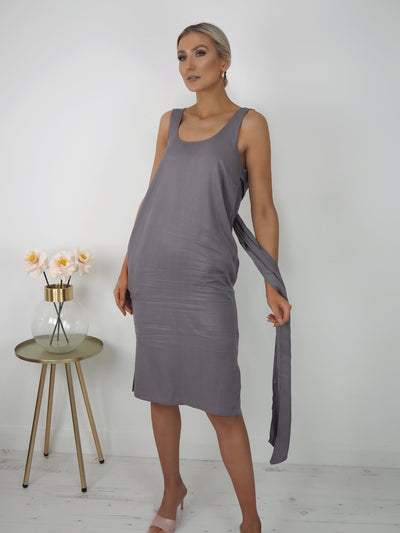 Grey Back Tie Dress