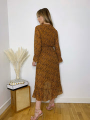 Harper Printed Ruffle Dress - Camel