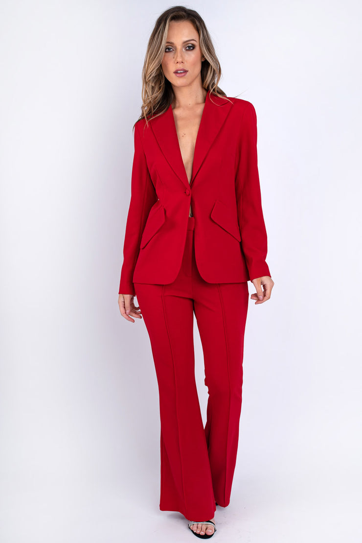 Red Tailored Kick Flare Trousers