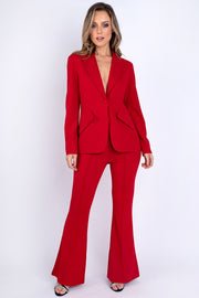 Red Tailored Kick Flare Trousers