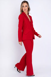 Red Tailored Kick Flare Trousers